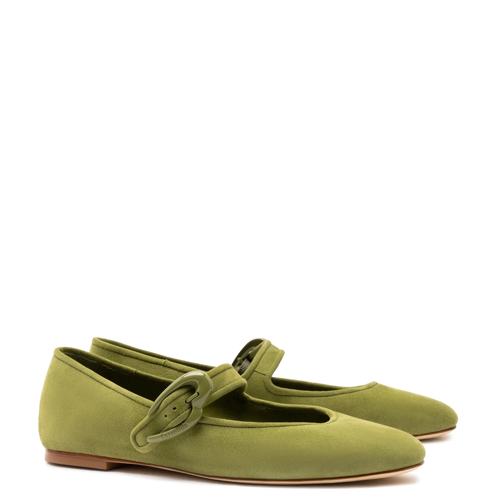 Larroude Verona Ballet Flat In Seaweed Suede