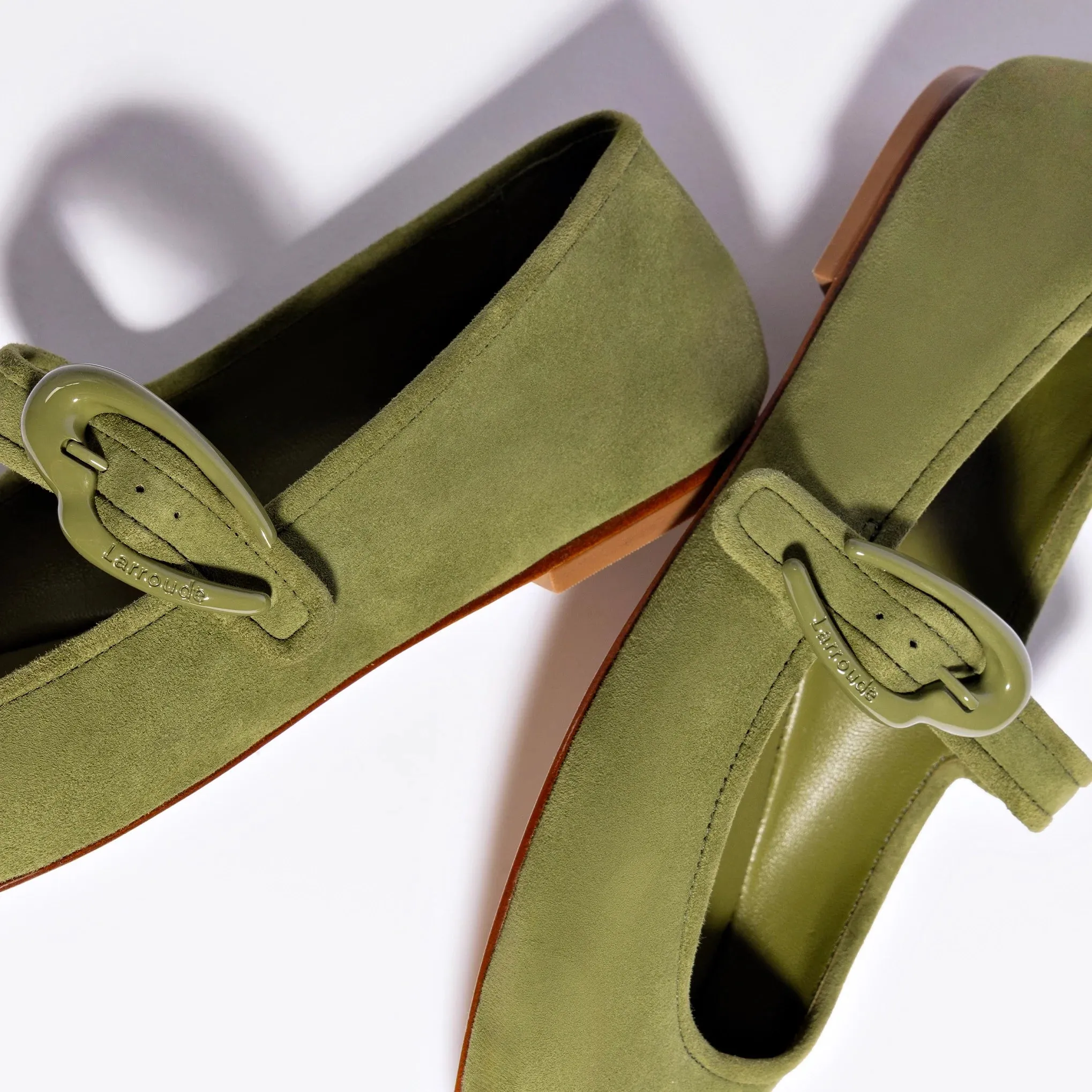 Larroude Verona Ballet Flat In Seaweed Suede