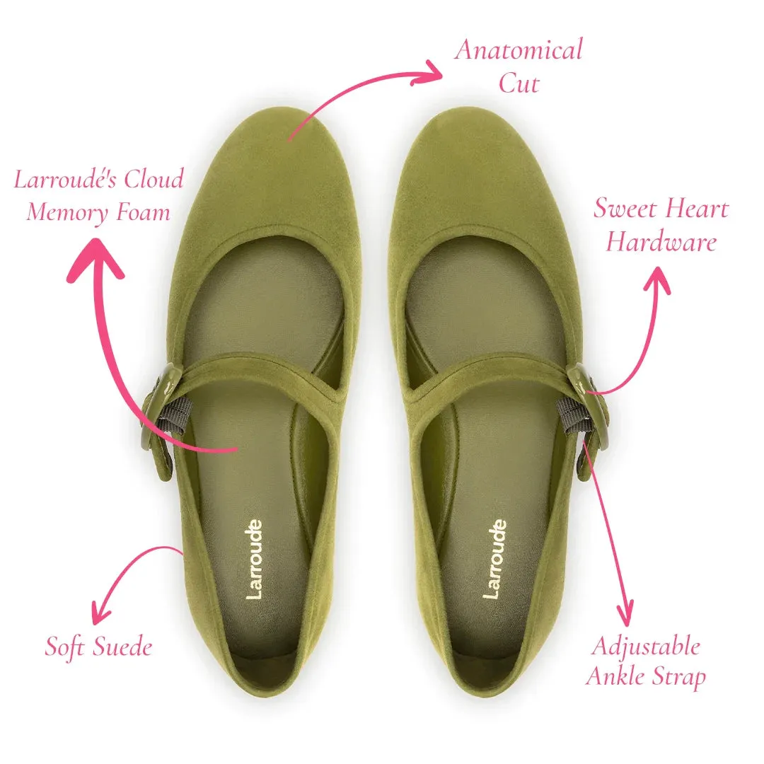 Larroude Verona Ballet Flat In Seaweed Suede