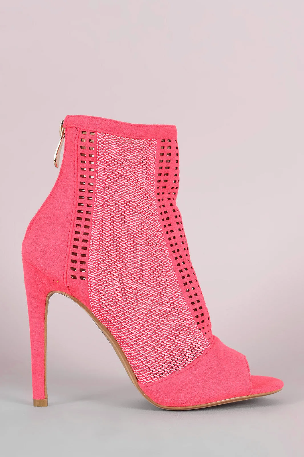 Laser-Cut Mesh Net Stiletto Booties