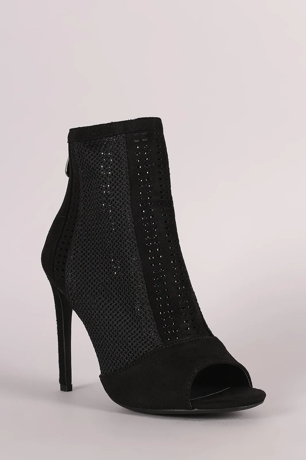 Laser-Cut Mesh Net Stiletto Booties