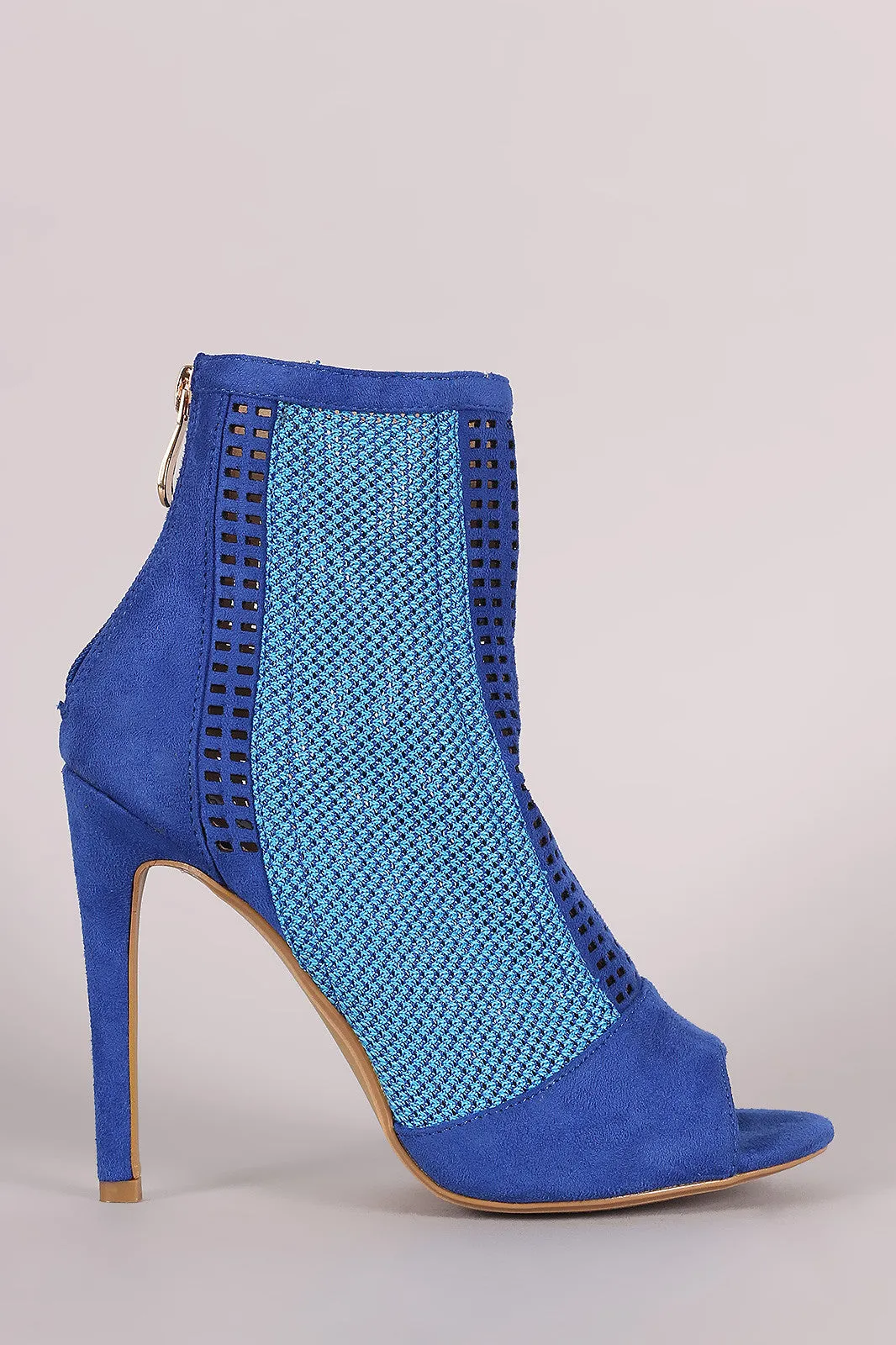 Laser-Cut Mesh Net Stiletto Booties