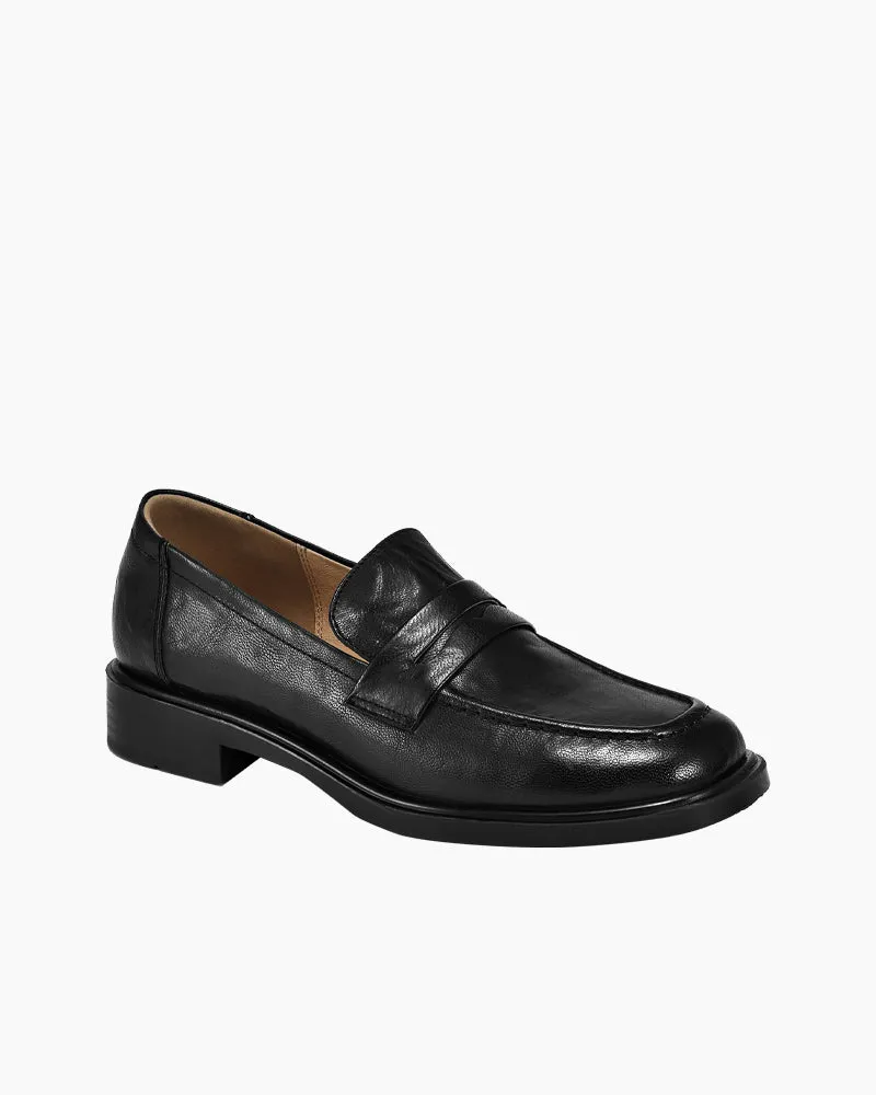 Leather Round Toe Flat Low Heeled Loafers