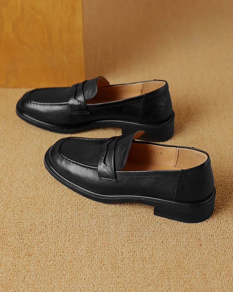 Leather Round Toe Flat Low Heeled Loafers