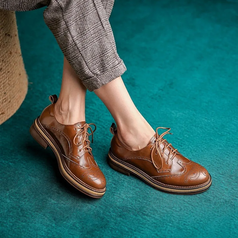 Leisure Brogues Vintage Lace-up Vegan Leather Flats Shoes