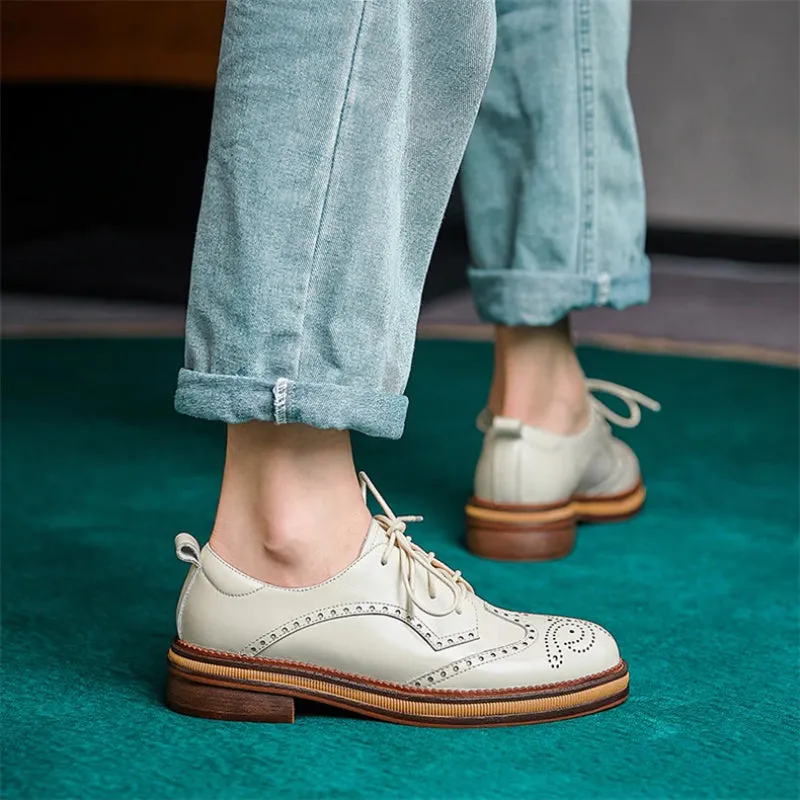 Leisure Brogues Vintage Lace-up Vegan Leather Flats Shoes