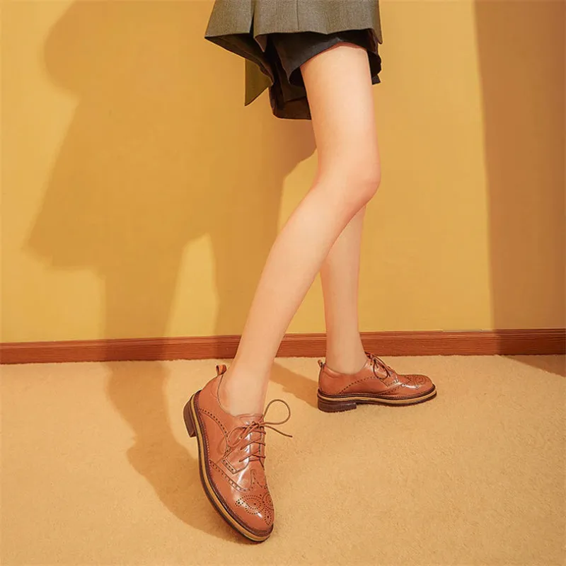 Leisure Brogues Vintage Lace-up Vegan Leather Flats Shoes