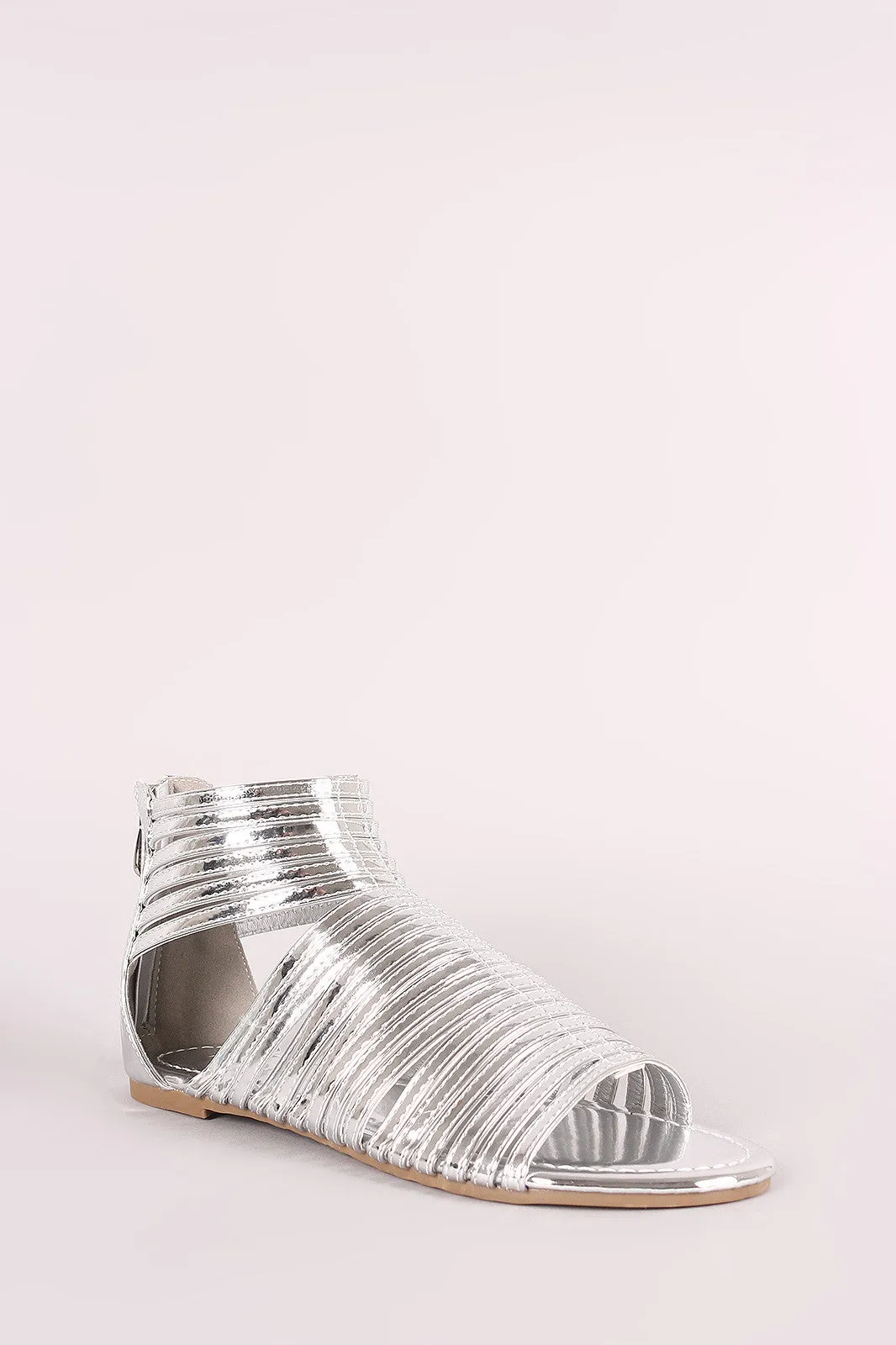 Liliana Mirror Metallic Strappy Open Toe Gladiator Flat Sandal