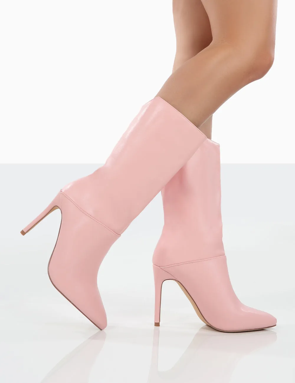 Lisel Pink PU Pointed Toe Stiletto Heeled Ankle Boots