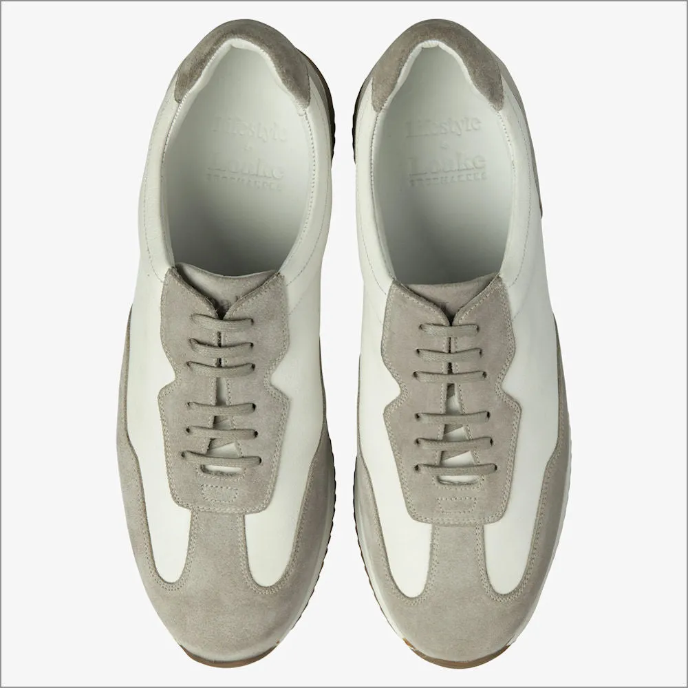 Loake Linford White and Grey Suede Trainer--