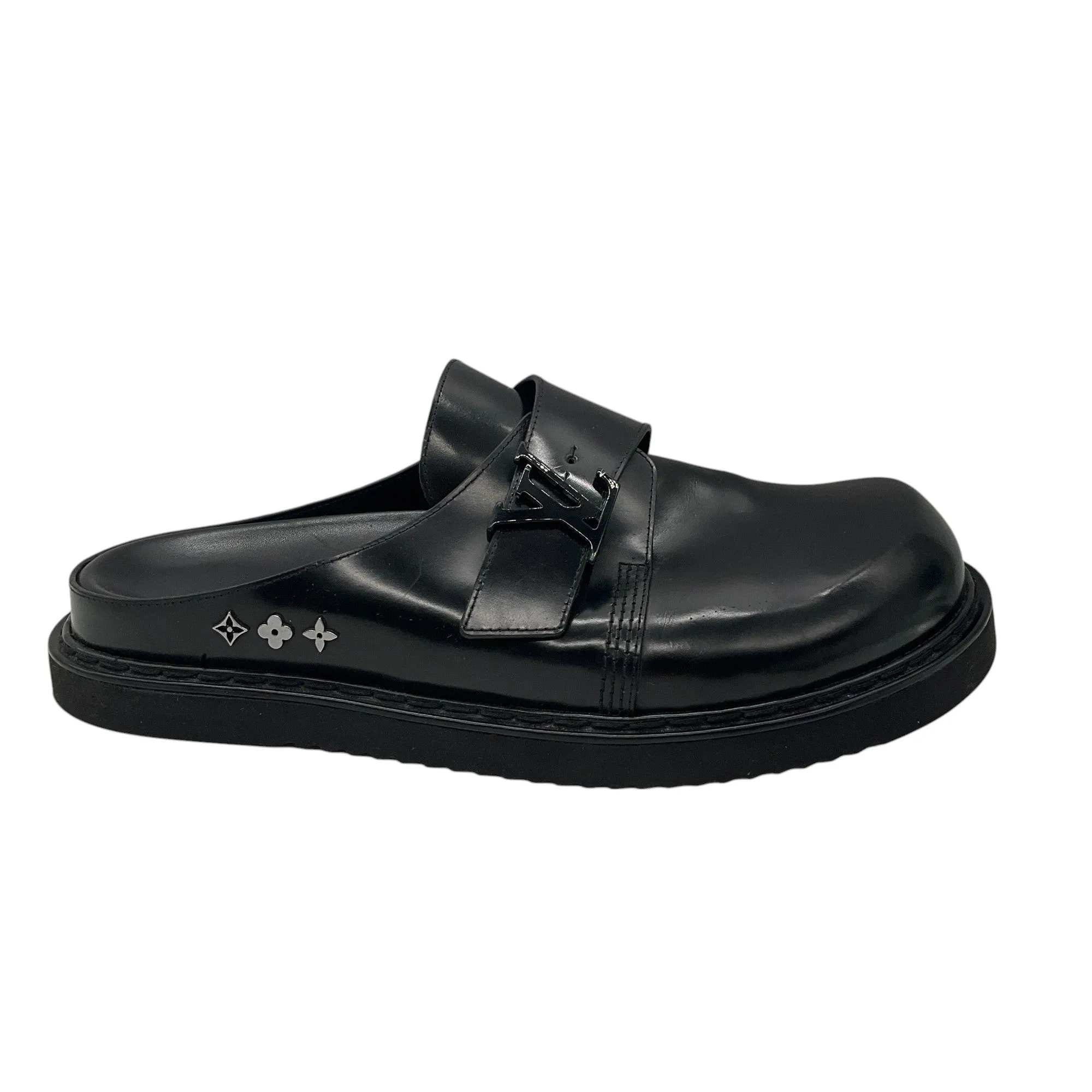 Louis Vuitton Men's Black Leather LV Monogram Easy Mule