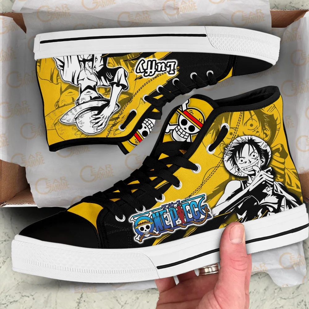 Luffy High Top Shoes OP Custom Anime Sneakers Mix Manga