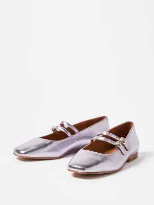 Mary Jane double buckle lavender metallic shoes