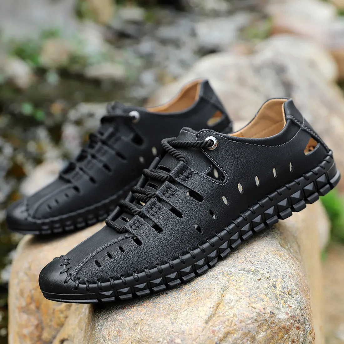 Men's Handmade Leather Casual Breathable Summer Shoes | 8808