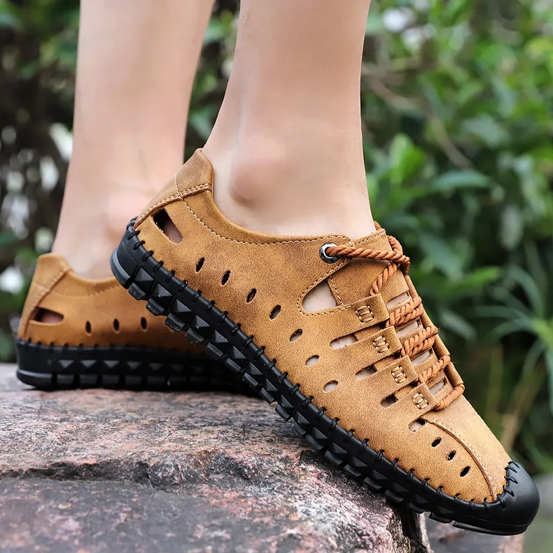 Men's Handmade Leather Casual Breathable Summer Shoes | 8808