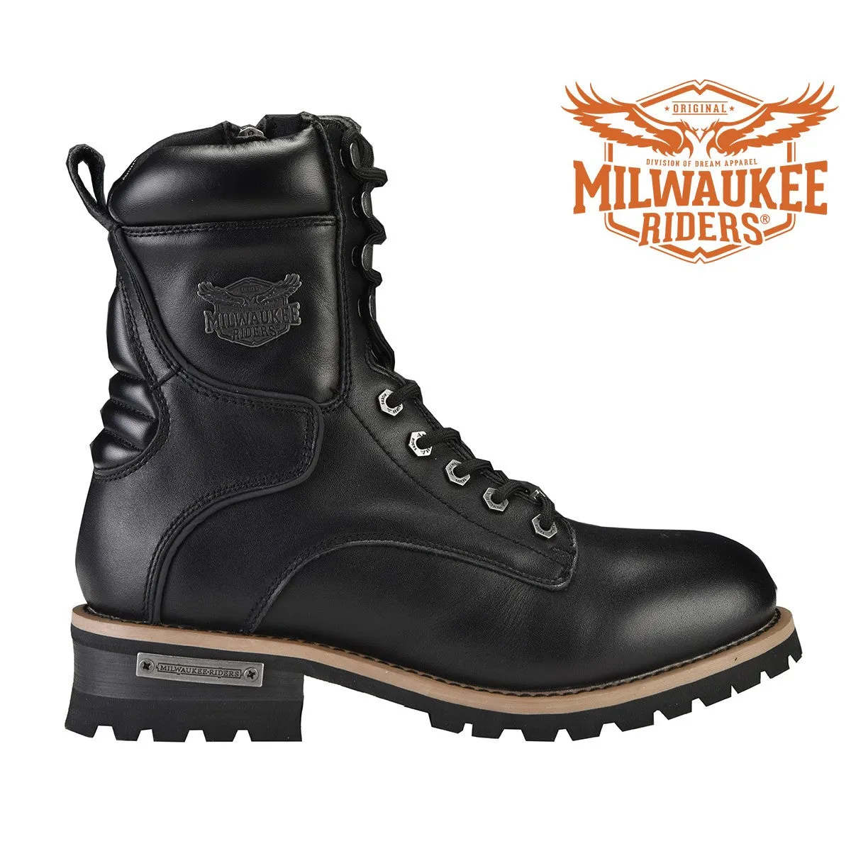 Men's Leather Motorcycle Boots Zipper And Lace-Up By Milwaukee Riders®