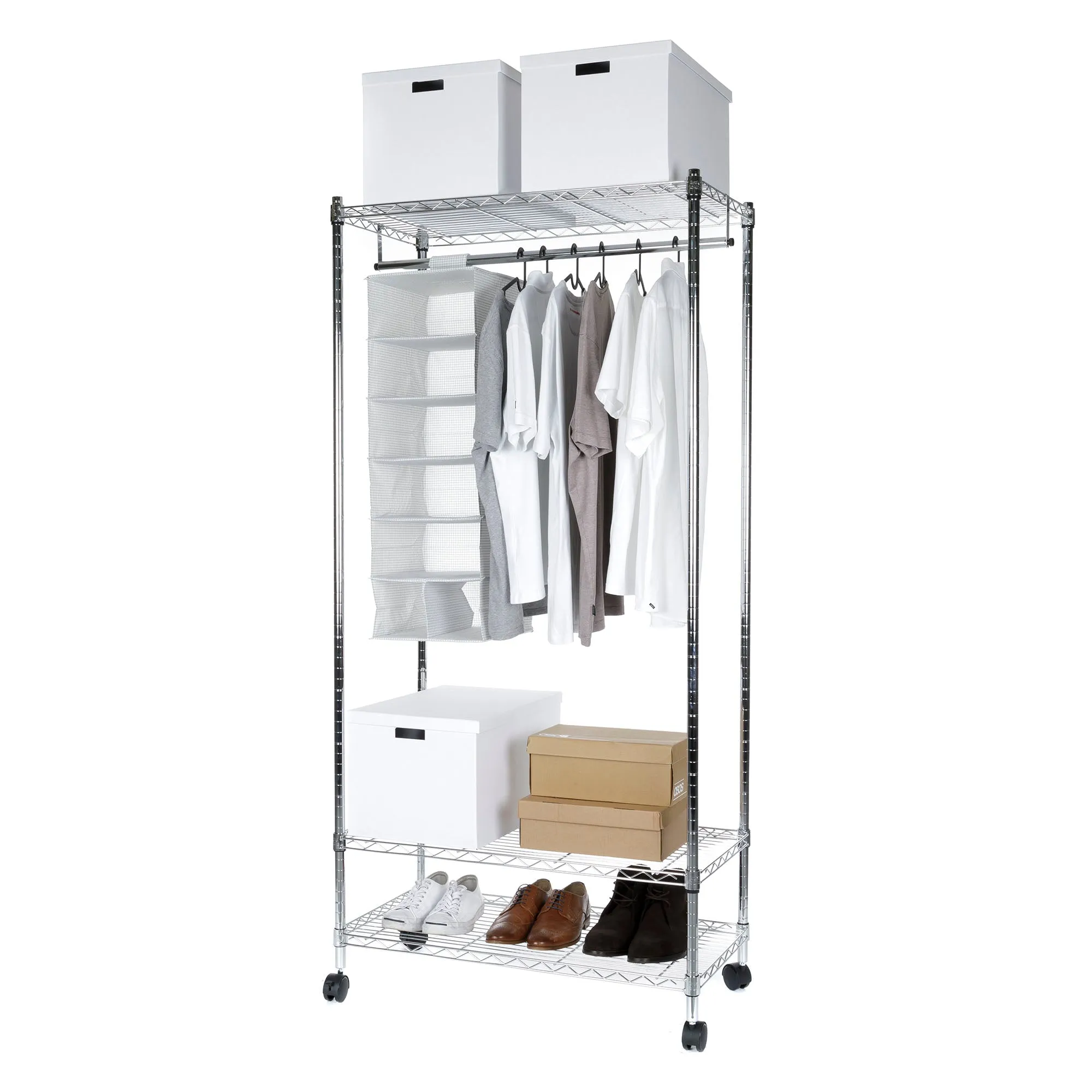 Metal Clothes Trolley Rail on Castor Wheels | Chrome Finish