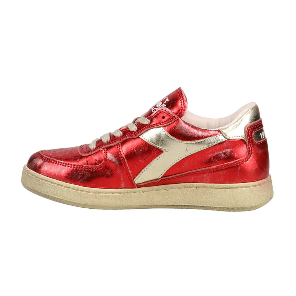 Mi Basket Low Metallic Used Lace Up Sneakers