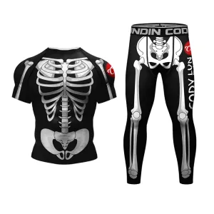 New Skull Rashguard Jiu Jitsu T-shirt Pants MMA Shorts 4Pcs/Set Brazilian Grappling Bjj Boxing Jerseys Rash Guard Sport Clothing