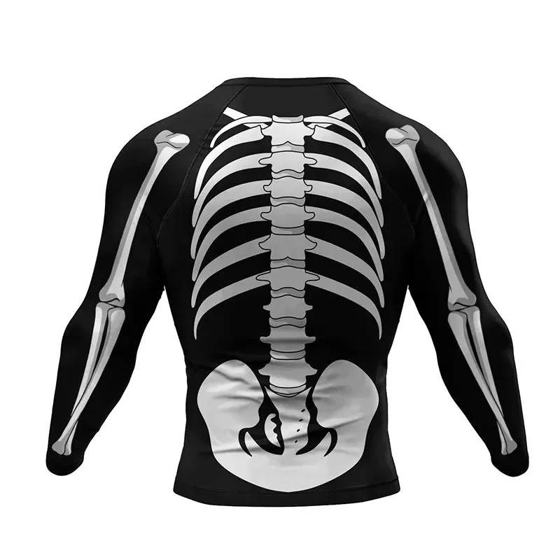 New Skull Rashguard Jiu Jitsu T-shirt Pants MMA Shorts 4Pcs/Set Brazilian Grappling Bjj Boxing Jerseys Rash Guard Sport Clothing