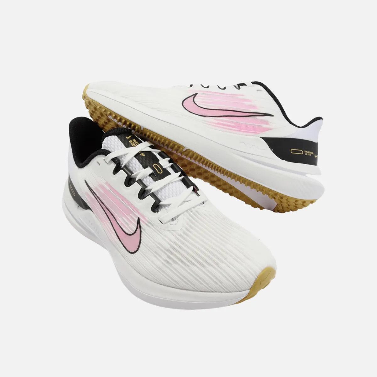 Nike Air Winflo 9 Womens Running shoes-White/Pink/Spell Black/Wheat Gold