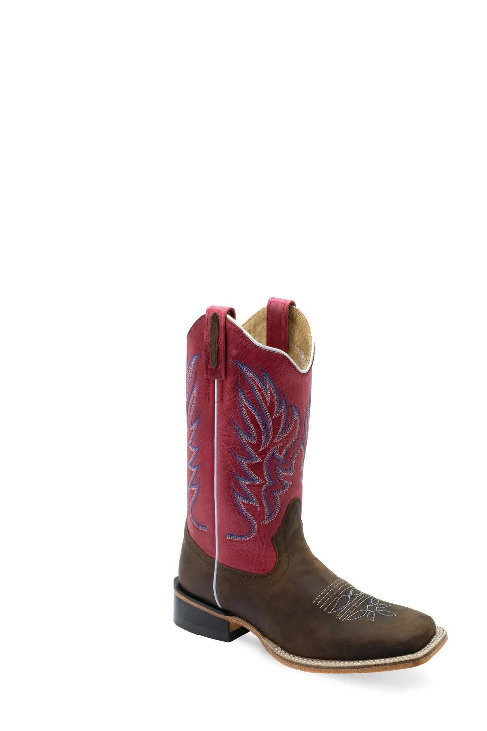 Old West Womens Western Brown/Fuchsia Waxy Leather Cowboy Boots