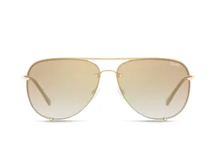 QUAY - High Key Rimless Sunglasses in Gold/Brown/Flash Lens