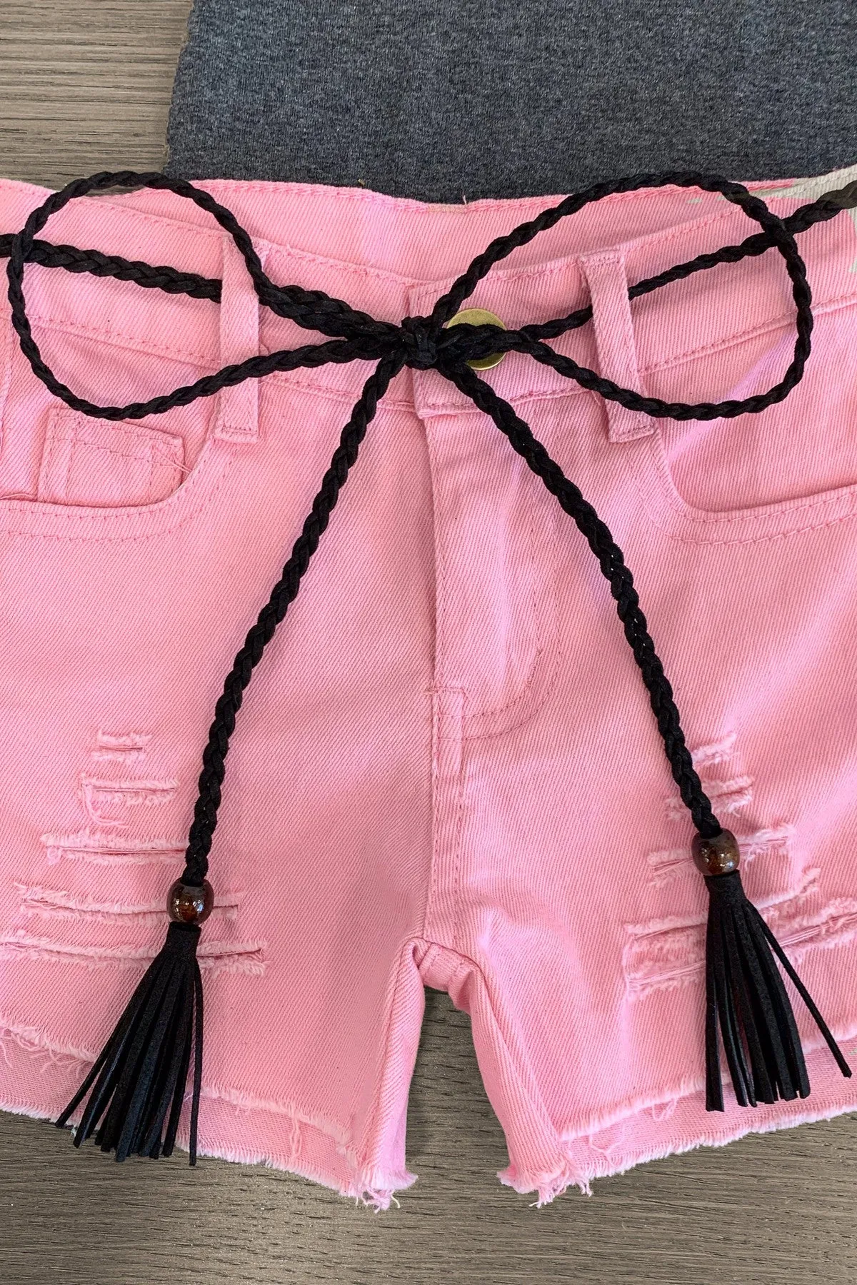 "ABCD" Pink Denim Short Set