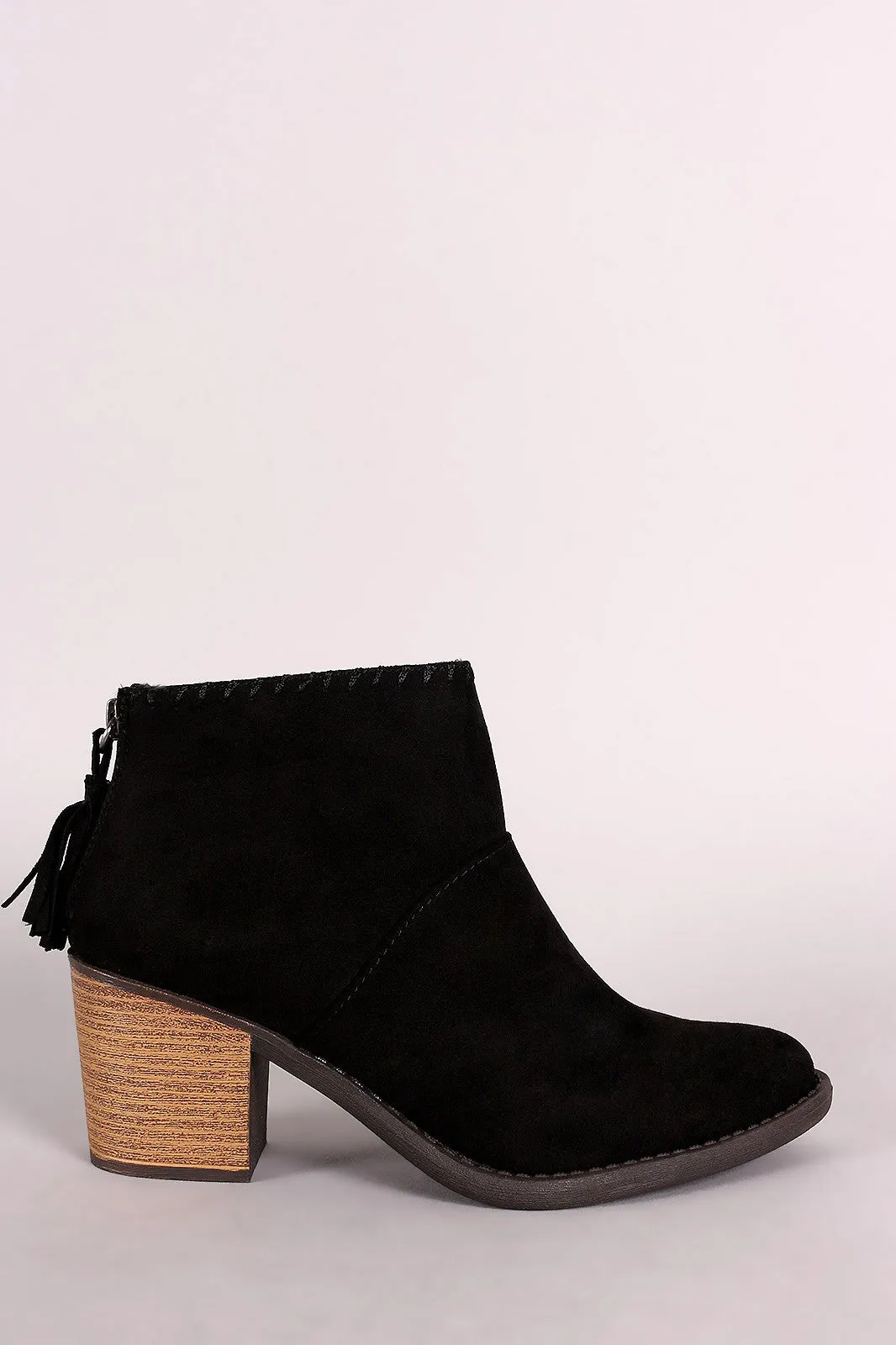 Qupid Suede Almond Toe Tassel Booties