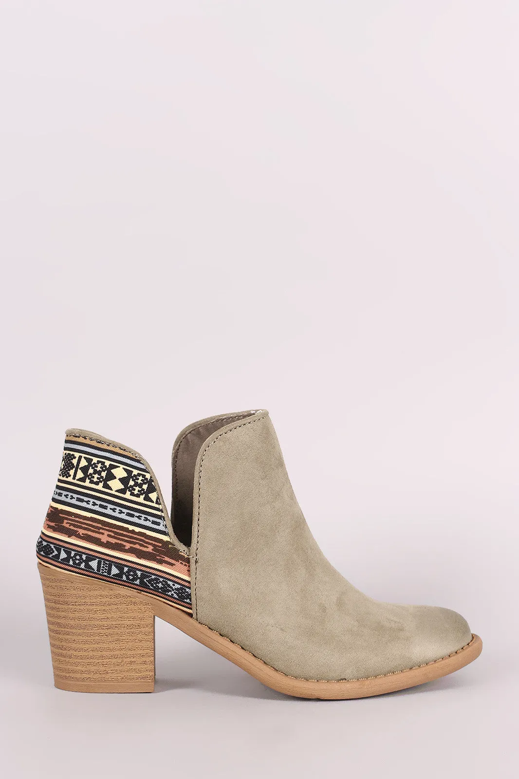 Qupid Tribal Cutout Chunky Heeled Booties