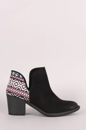 Qupid Tribal Cutout Chunky Heeled Booties