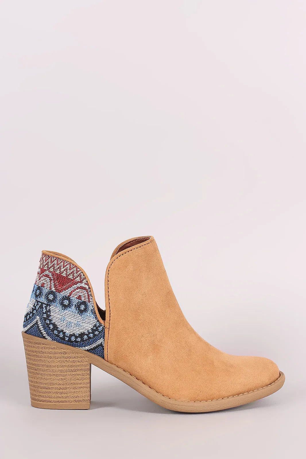 Qupid Tribal Cutout Chunky Heeled Booties