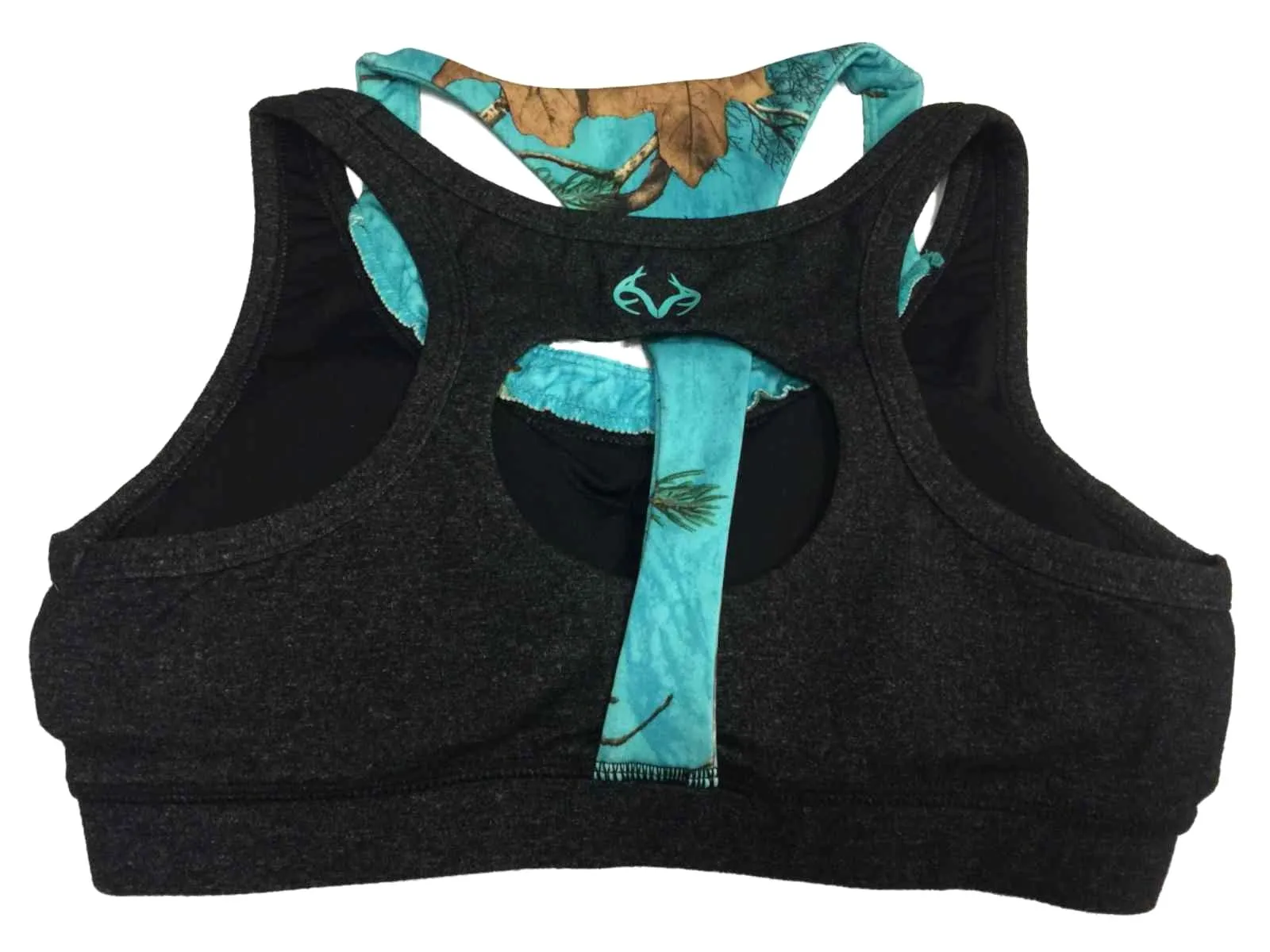 Realtree Camouflage Colosseum WOMEN Charcoal Teal Support Workout Sports Bra