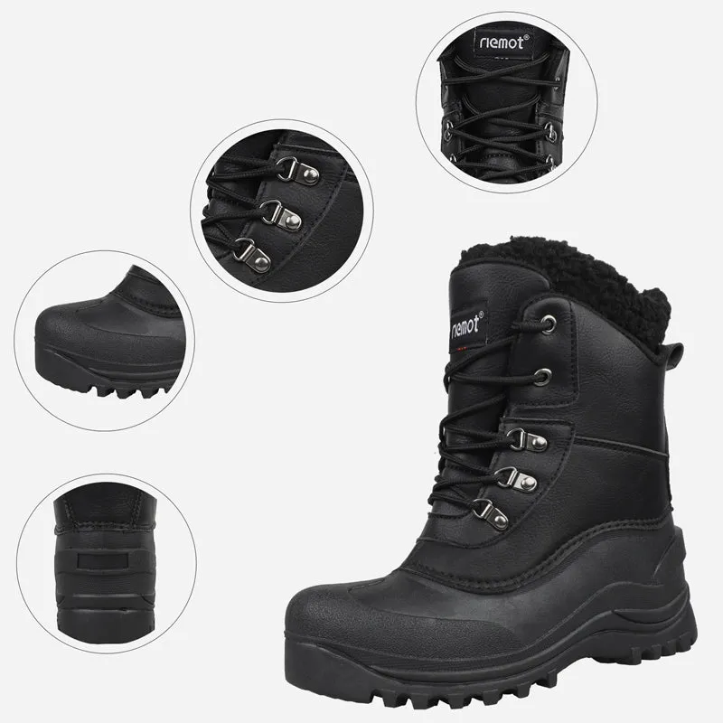 riemot Men's Snow Boots Black Waterproof & Slip-resistant Winter Boots