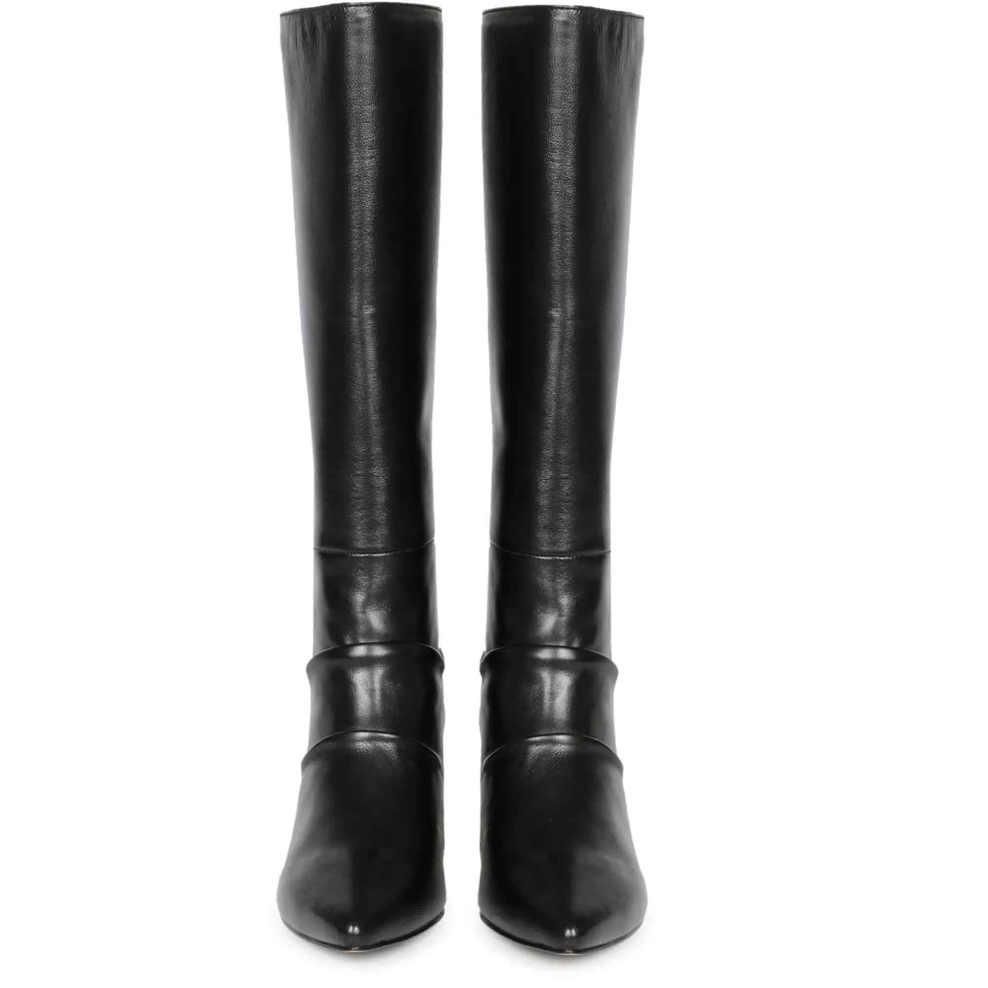 Saint Nadine Black Leather Slouchy Kitten Heel Long Boots