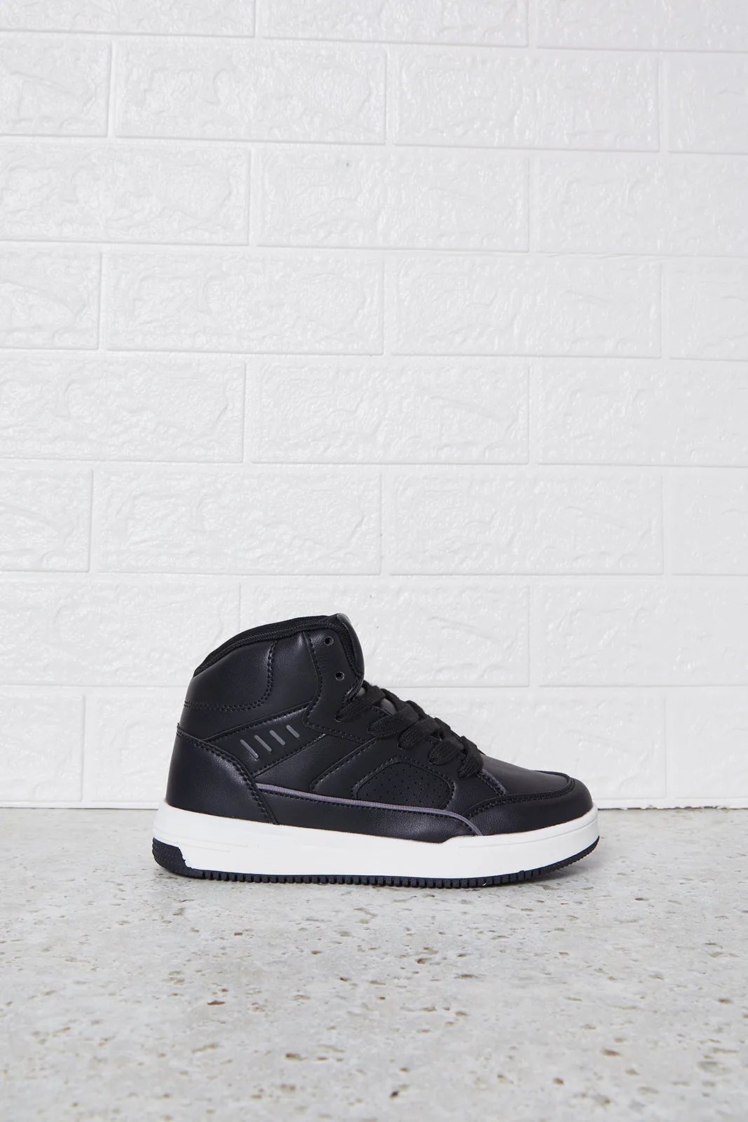 Senior Boys Black Material Block Hightop Sneakers