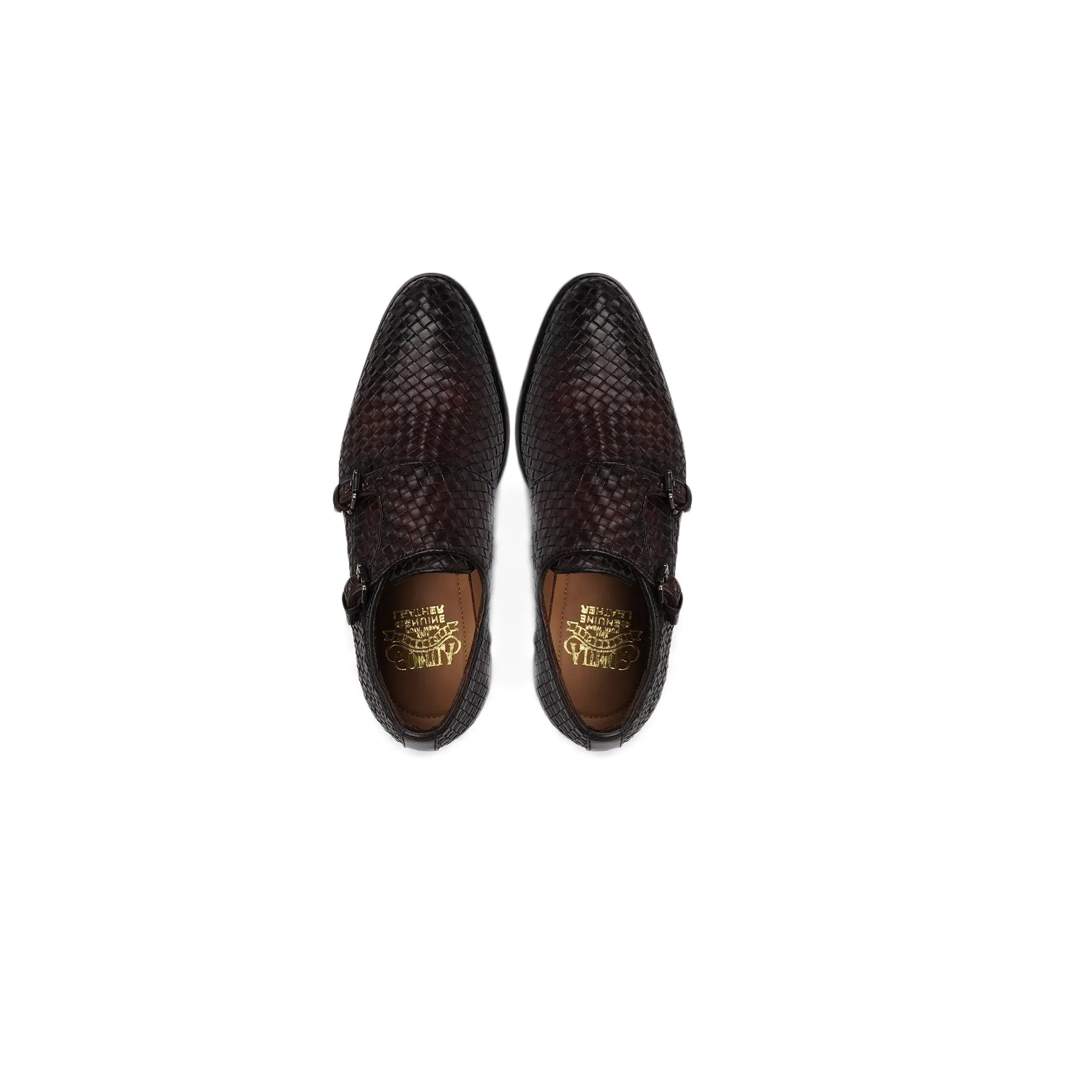 Setubal - Kid's Dark Brown Hand Woven Leather Double Monkstrap (5-12 Years Old)