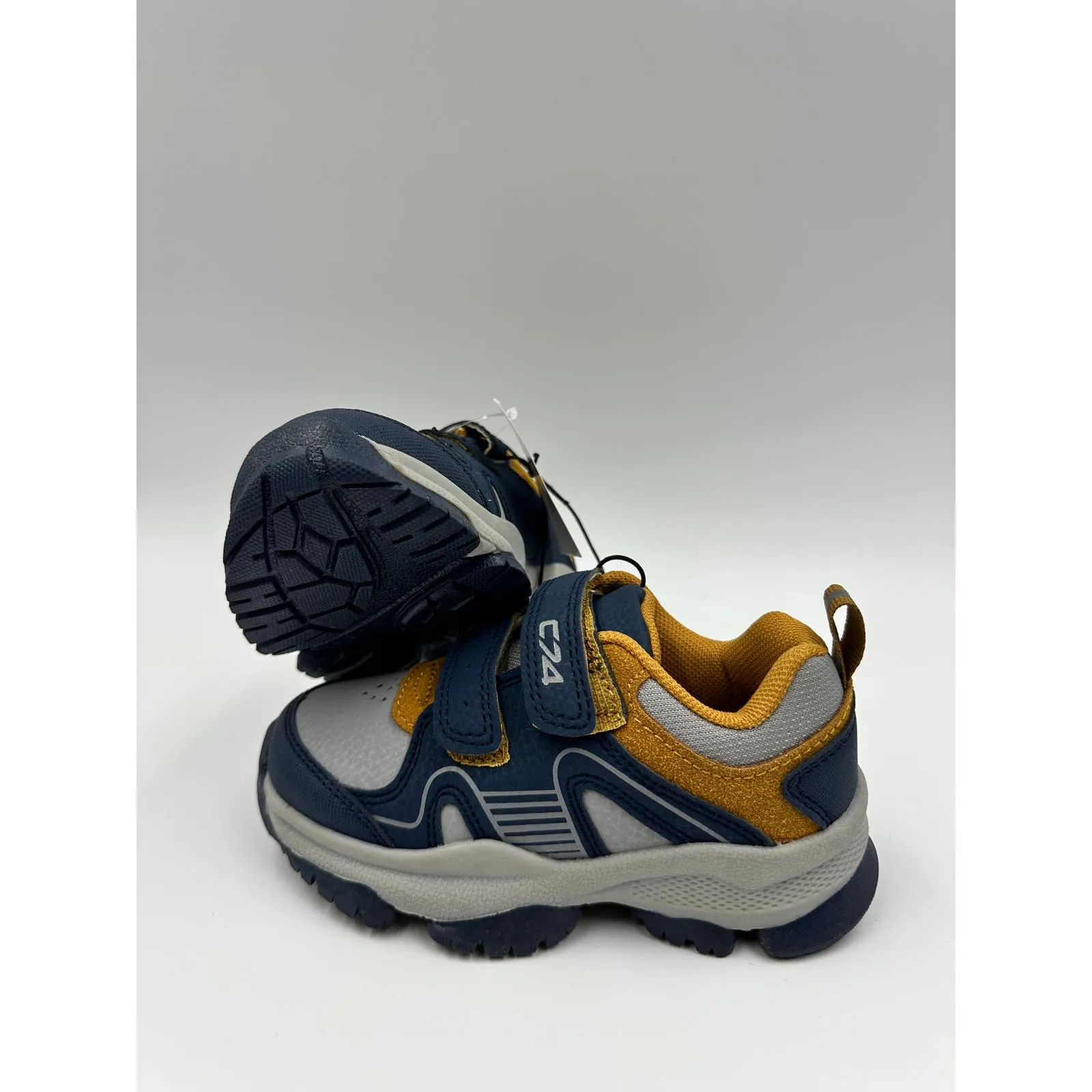 Small Kid Size 9.5, High Top Gray & Blue Hikers w/ Mustard Yellow Accents