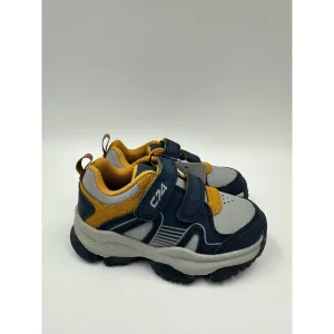 Small Kid Size 9.5, High Top Gray & Blue Hikers w/ Mustard Yellow Accents