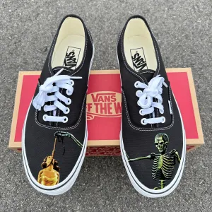 Spooky Skeleton Halloween Horror Movie Film - Black Authentic Vans