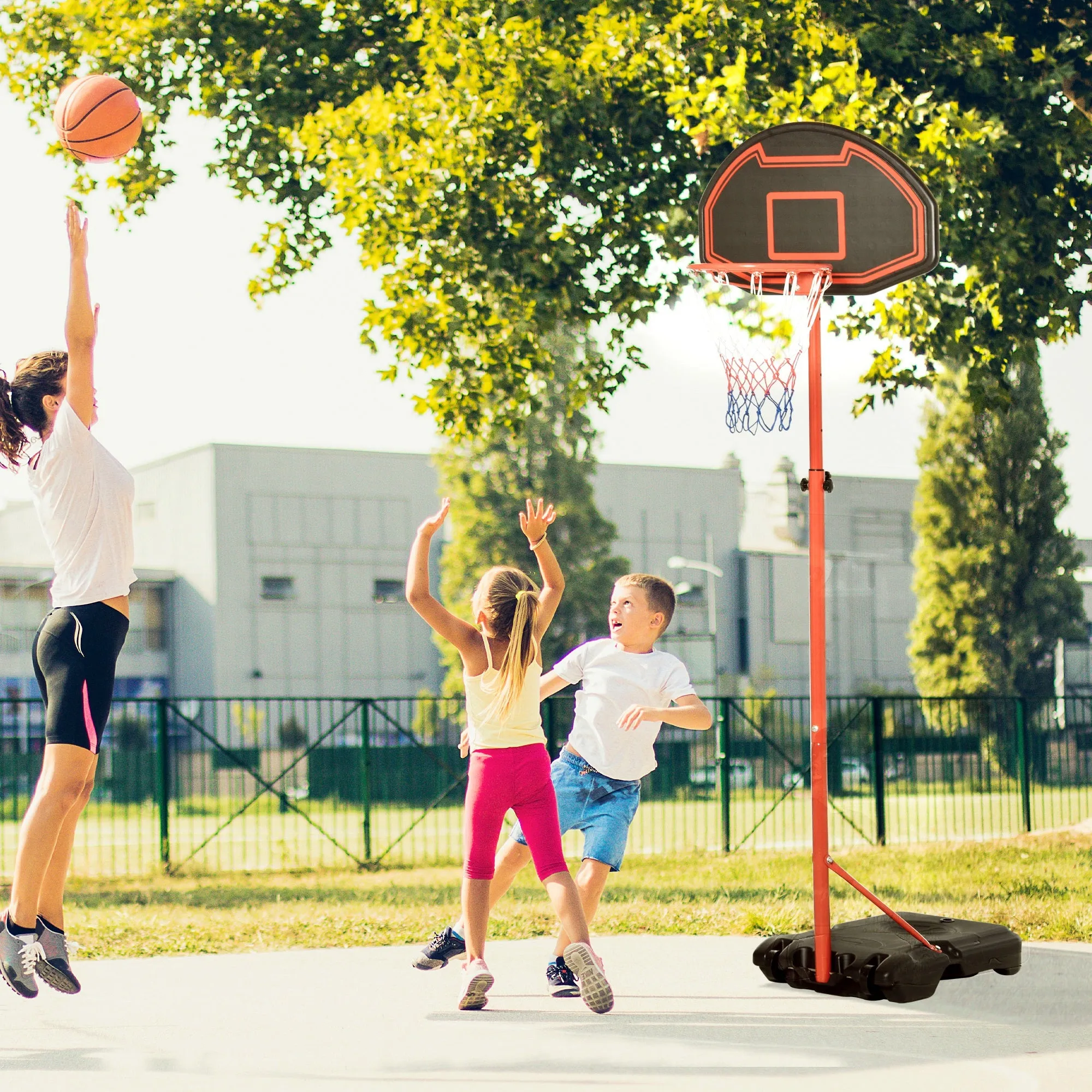 Steel Frame Adjustable Basketball Hoop Stand Black/Red