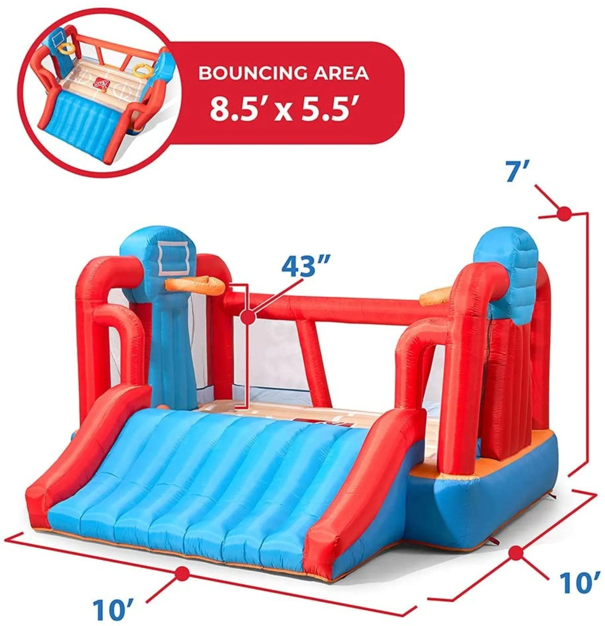 Step2 MAX Sports Full Court Basketball ‘n Slide Bouncer with Extra Heavy Duty Blower Inflatable Bounce House for Kids