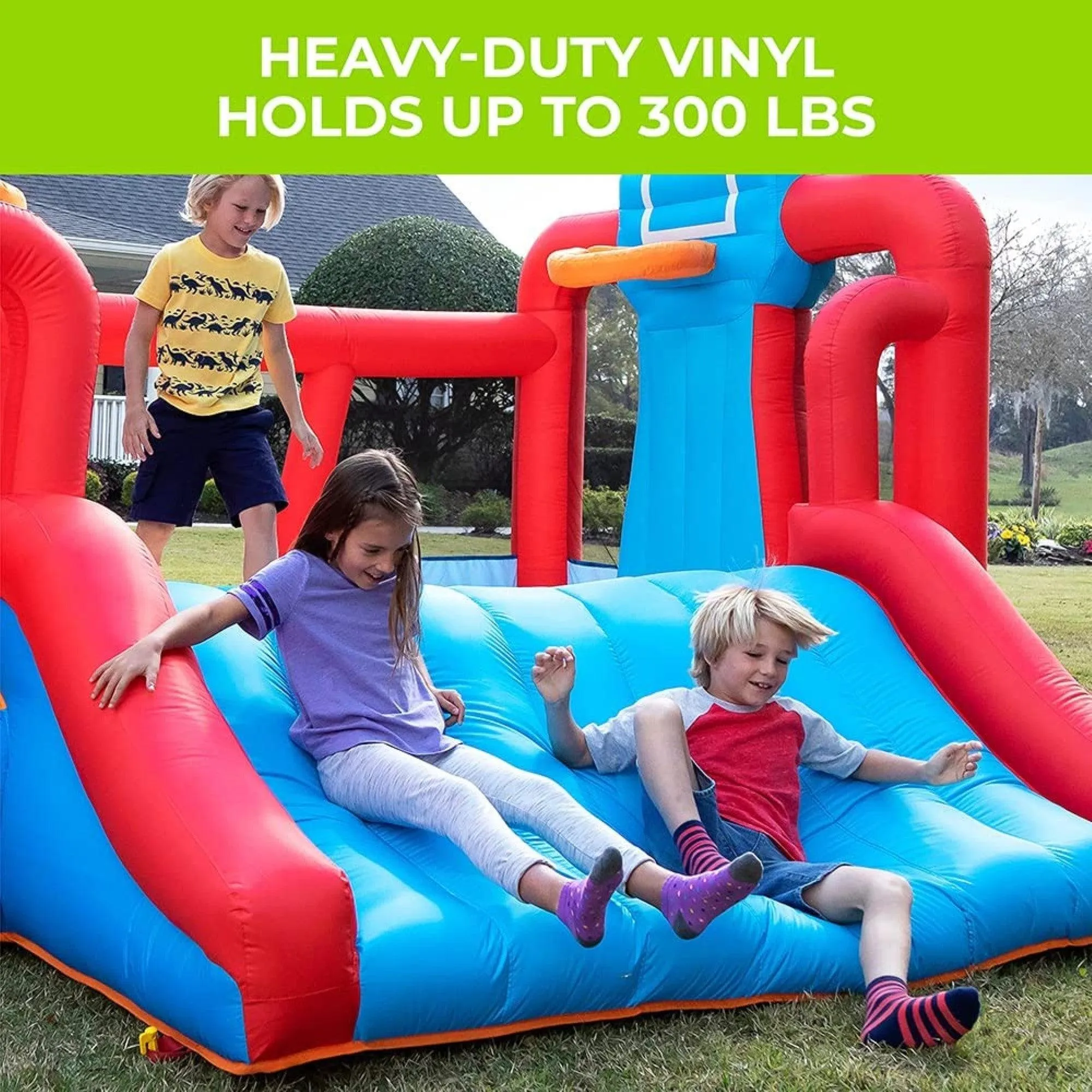 Step2 MAX Sports Full Court Basketball ‘n Slide Bouncer with Extra Heavy Duty Blower Inflatable Bounce House for Kids