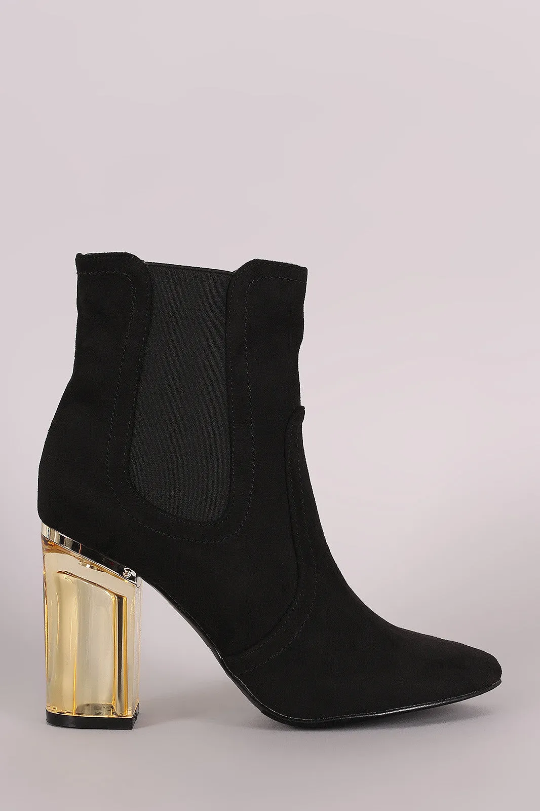 Suede Elastic Gore Chunky Lucite Heeled Ankle Boots