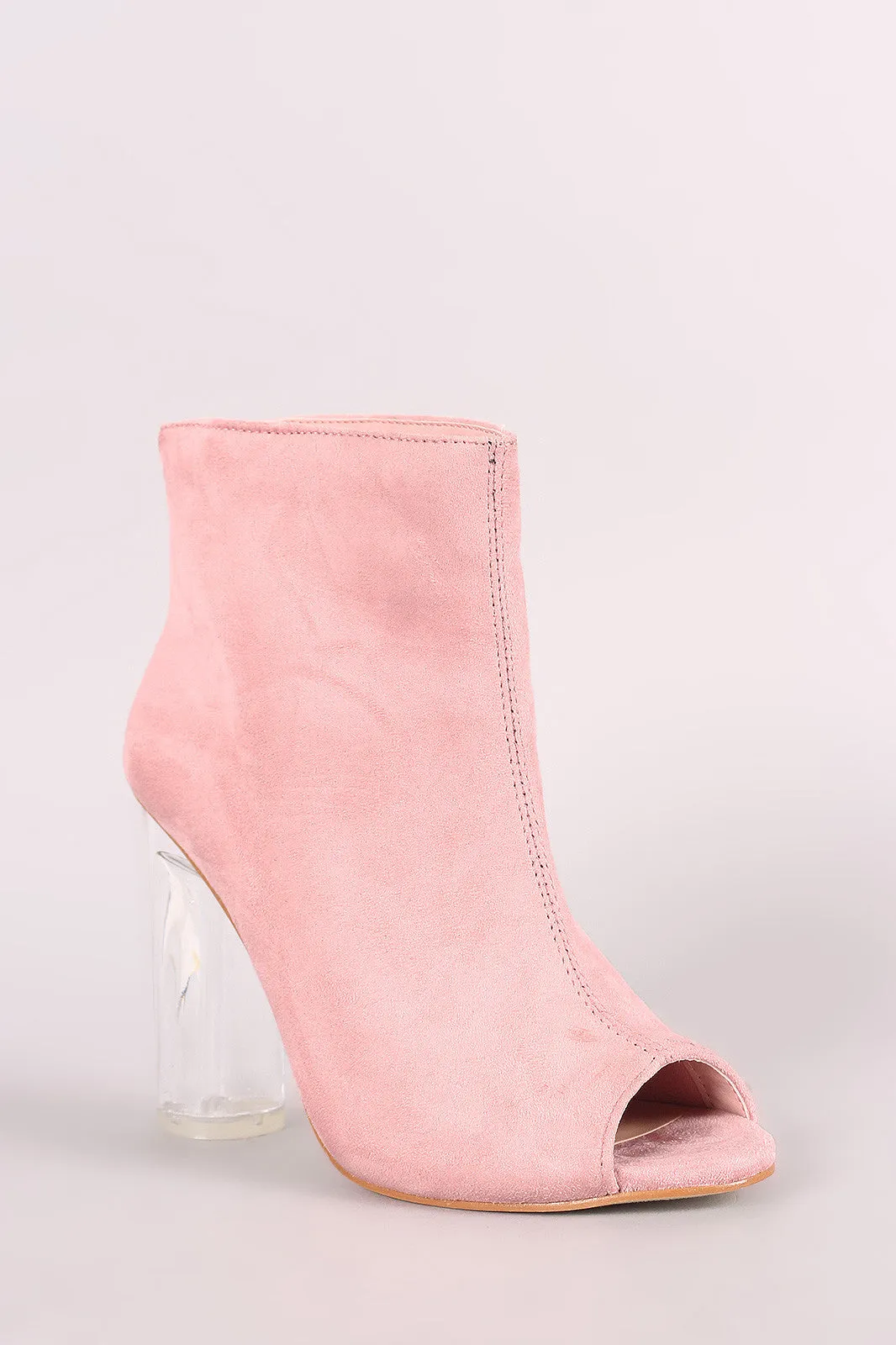 Suede Peep Toe Chunky Perspex Heeled Ankle Boots