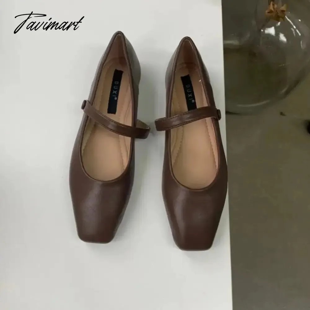 Tavimart New Spring Korea Flats Women Shoes Fashion Mary Jane Shoes Square Toe Women's Shoes Retro PU Flats