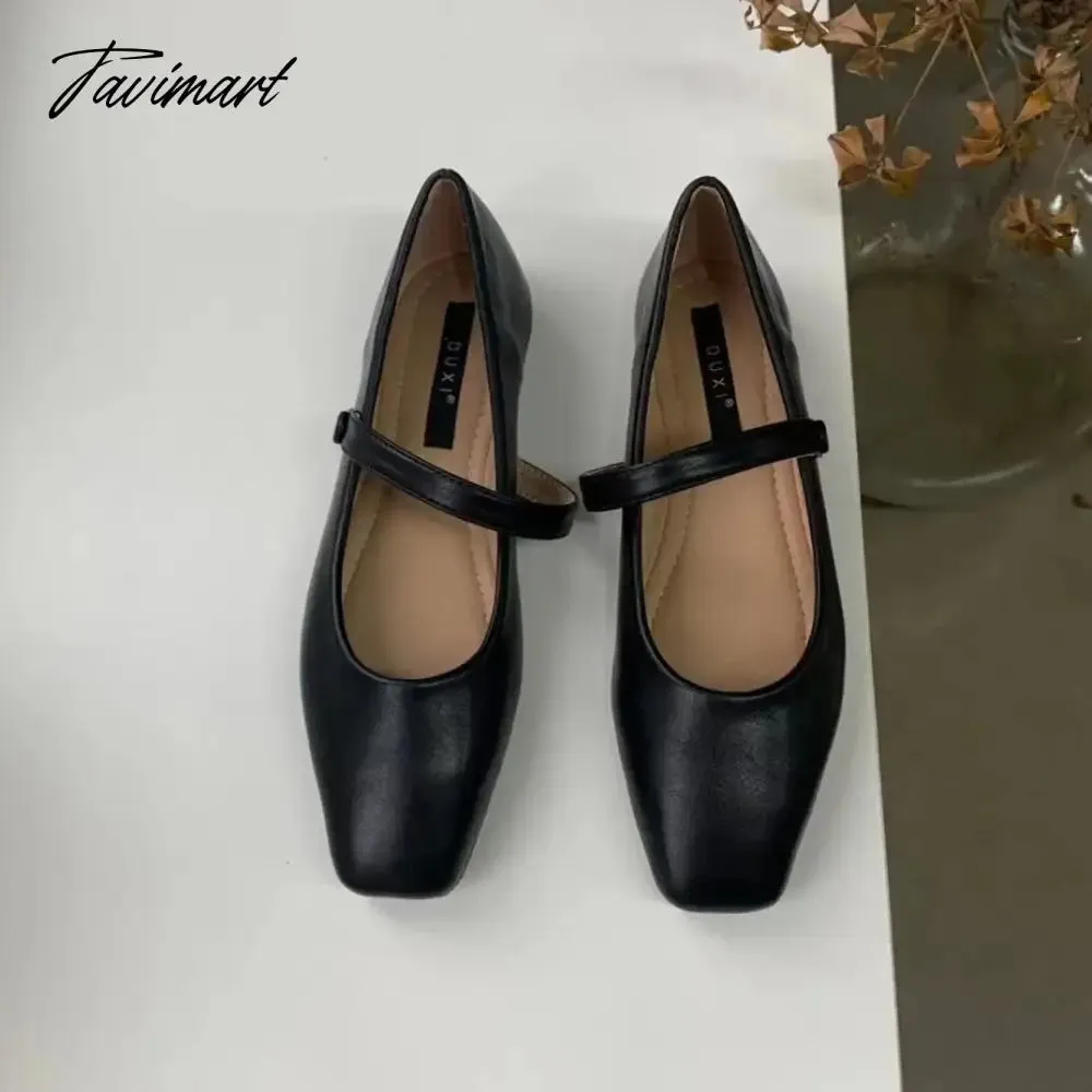 Tavimart New Spring Korea Flats Women Shoes Fashion Mary Jane Shoes Square Toe Women's Shoes Retro PU Flats