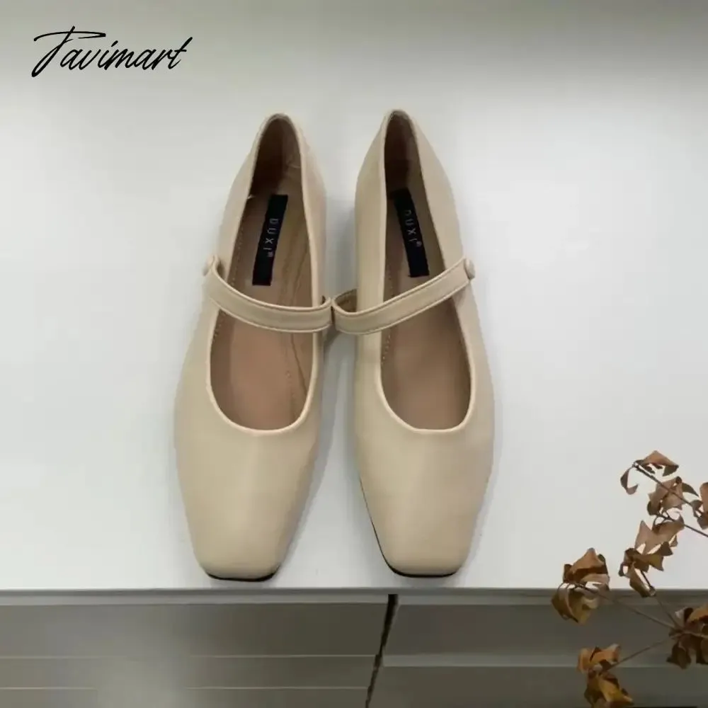 Tavimart New Spring Korea Flats Women Shoes Fashion Mary Jane Shoes Square Toe Women's Shoes Retro PU Flats