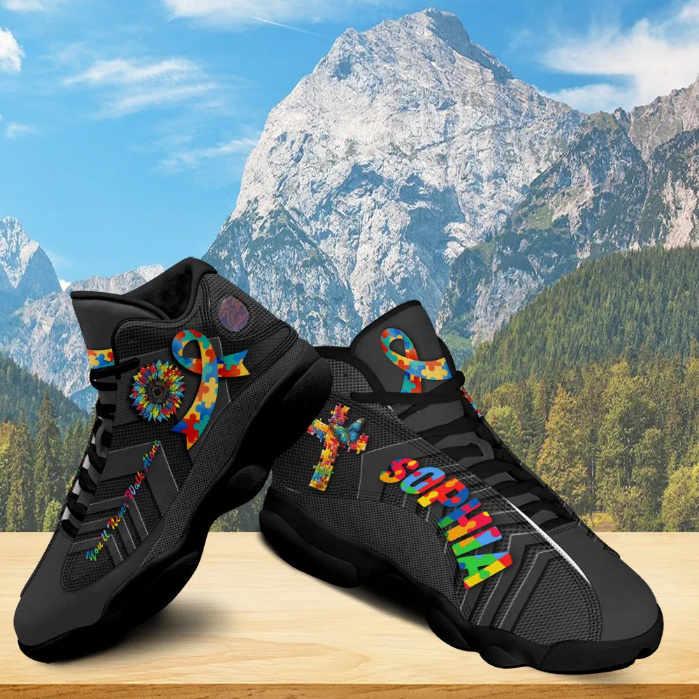 Teesdily |  Personalized Jesus Cross Autism Awareness Basketball Shoes, You’ll Never Walk Alone, Christian Faith Running Shoes