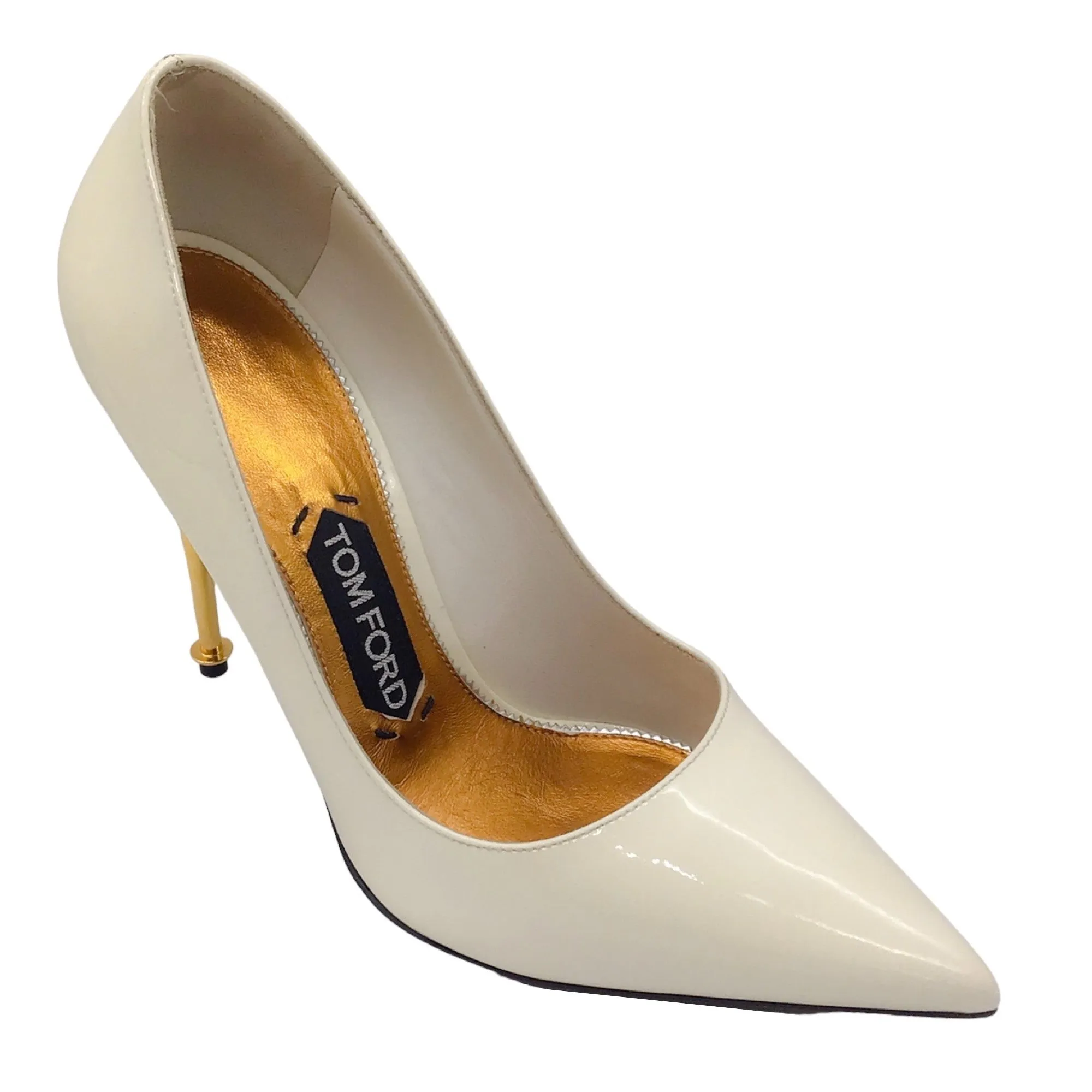 Tom Ford Ivory / Gold Stiletto Heel Patent Leather Pump